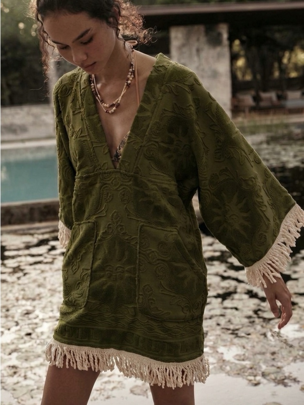 SPELL x Free People Pomelia / Pomel Terry Throw Over Dress Island Green Small
